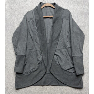 Eddie Bauer Cardigan Womens XL Gray Camp Fleece Wrap Open Front Pockets Cozy